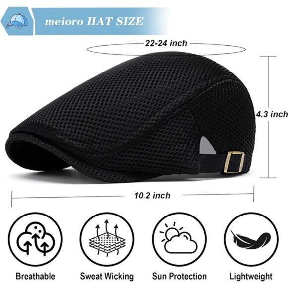 Mens Breathable Mesh Summer Hat Adjustable Flat Cap Newsboy Beret Ivy Cap - Picture 5 of 8